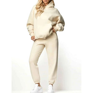 Chándal de algodón 2024 para mujer de invierno 100%, Sudadera con capucha y pantalones de gran tamaño, conjunto transpirable de alta calidad - Product Image 1
