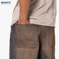 Jeans Rectos de Alta Calidad para Hombre, Estilo Urbano, Lavado a la Piedra, Desgastados, con Logotipo Bordado en la Cintura, 100% Algodón