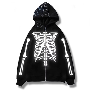 Sudadera con capucha de peso pesado para hombre personalizada fabricante pulóver ropa de calle con cremallera completa serigrafía sudaderas con capucha de esqueleto de gran tamaño - Product Image 3