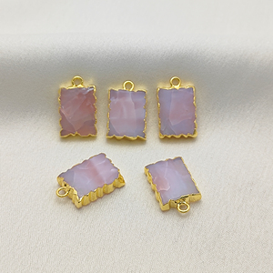 2025 nuevo diseño rebanada piedra preciosa Rosa ópalo encanto colgante collar fabricación DIY venta al por mayor suministros de joyería - Product Image 5