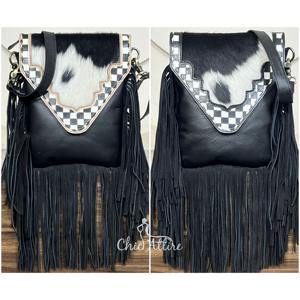 Sac bandoulière en cuir à carreaux fait main et en stock, grand sac à bandoulière en cuir de vache véritable, sac messager pour femme - Product Image 1