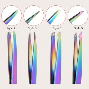 Venta al por mayor de pinzas para cejas de acero inoxidable con etiqueta privada con aguja cabeza plana punta inclinada tipo ESDCurved - Product Image 2