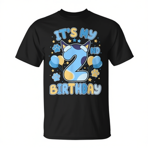 T-shirt promotionnel pour garçons de 2 ans, thème chien bleu, pour fête d'anniversaire de 2 ans - Product Image 2