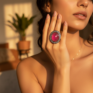 红宝石和钻石簇状戒指手工镀金女式个性珠宝精致风格适合承诺 - Product Image 2