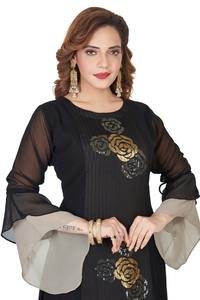 Indien ethnique longue Kurti robe femmes imprimé multicolore blanc Flair Sexy Style pakistanais soie mariages fêtes-modèle fantaisie - Product Image 6