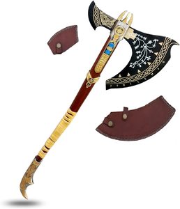 Hacha de Acero de Damasco con Mango de Madera, Hecha a Mano, de Grado Industrial, Personalizada, Pedidos al por Mayor, Servicio OEM ODM, para Acampar, Cortar Cuero, con Funda - Product Image 1