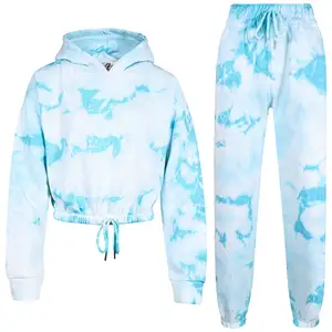 Trẻ em TIE DYE Tracksuit phòng tập thể dục cắt hoodie Sweatpants dây thiết lập cô gái Nhanh chóng làm khô thoáng khí