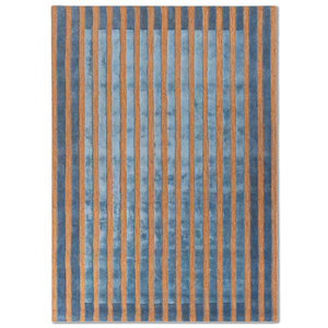 Alfombra Caliedo de Lana y Viscosa Hecha a Mano con Diseño de Rayas Rojas y Naranjas para Sala de Estar, Pasillo, Rectangular, 4m de Ancho, Modelo Tnq-3320 - Product Image 1