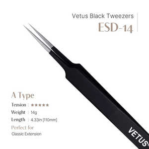 Pinzas de Precisión de Acero Inoxidable Vetus ESD-14 Negras, Estilo Puntiagudo para Aplicación de Cejas, Alta Calidad - Product Image 2
