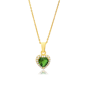 Minimal <b>Heart</b> Shape Emerald Cubic Zircon Stone Charm Necklace Turkish Wholesale 925 Sterling Silver Jewelry - Product Image 3
