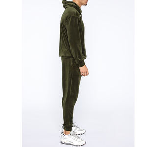 High Quality Wholesale <b>Velvet</b> Custom Zip Hoodie <b>Joggers</b> Two Piece Velour Tracksuit Men - Product Image 4