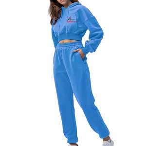 Chándales con capucha para mujer, ropa informal de diseño en blanco y azul, chándales de Fitness con capucha recortada, venta al por mayor - Product Image 6