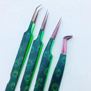 Pince à épiler professionnelle écologique à pointe en fibre verte or rose avec logo personnalisé Extension de cils en acier inoxydable pointue - Product Image 3