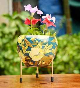 Jardinières décoratives en métal de luxe de Style classique avec supports intérieur extérieur moderne balcon jardin salons élégant plaqué or - Product Image 3