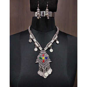 Jeweljunk perles multicolores Navratri collier ensemble plaqué rhodium-1112883 bijoux de mode à la mode - Product Image 1