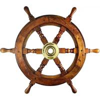 Décoration murale de roue de bateau en bois avec des rayons et des poignées tournées par moyeu central en laiton Bateau nautique maritime d'Inde