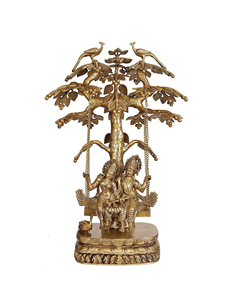 35- Inch Handmade Brass Radha Krishna Statue on <b>Swing</b> with Tree Divine God Couple Symbolizing for Love Jhula Idol Wedding Gift - Product Image 1