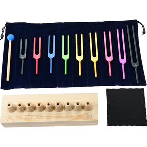 Juego de diapasones: 9 diapasones coloridos sin peso para curar, relajar, fortalecer el Chakra, con martillo y caja de voz de madera - Product Image 1