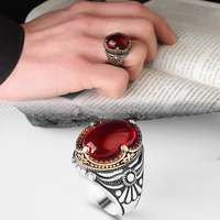 Bague turque en argent sterling 925 pour homme, style ottoman, avec pierre d'agate naturelle - Azuris VALKH1271