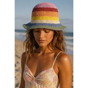 Sombrero de Paja Tejido a Mano con Degradado Verde Hsr2066 - VERDE - Product Image 1