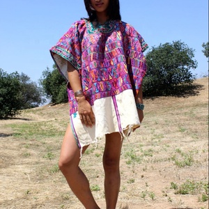 Hand Embroidered Vibrant Detailed Embroidery Vintage Handmade Handwoven 100% Cotton Summer Eco-Friendly Ethnic <b>Poncho</b> Open Sides - Product Image 1