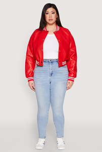 Chaquetas Varsity de mujer personalizadas con estilo, chaquetas de punto de calidad superior Varsity Jassts a la venta, características transpirables, Color Rojo - Product Image 4