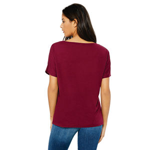 65% Poly 35% Viscose 32 simple 3.7 oz marron T-Shirt femme ample col en v avec fond incurvé subtil coton - Product Image 3