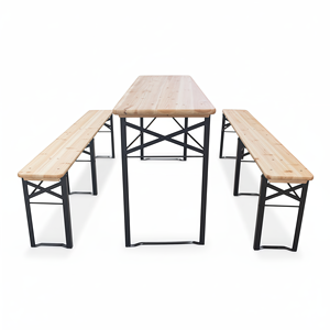 Table de pique-nique pliante avec 2 bancs - Plateau en bois massif, 200x60x76cm - Product Image 2