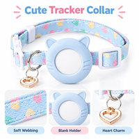Collier pour chat mignon avec support de traceur, boucle de sécurité détachable, réglable, en nylon souple, motif cœur, logo personnalisé, vente en gros, approvisionnement en vrac