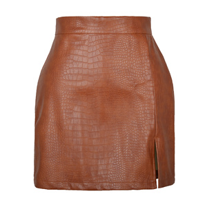 Nouveau dans la jupe en cuir PU fendue pour les femmes taille haute noir bureau dame Club Sexy moulante Mini jupes motif personnalisé Shorts en cuir - Product Image 1