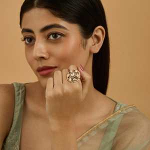 Kundan Fashionable Wedding Finger <b>Ring</b> <b>Adjustable</b> Gold Plated Inlay with Princess Cut Diamond Free <b>Size</b> - Product Image 2
