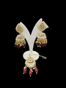 INDIAN TRADITIONAL and <b>FASHIONABLE</b> LATEST DESIGN WITH PEARL <b>EARRINGS</b> <b>CHANDELIER</b> <b>EARRINGS</b> MANGTIKKA SET for WOMEN and GIRLS - Product Image 5