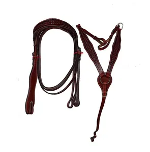 Bride occidentale durable pour cheval Tack Barred Leather Trail and Pleasure Riding avec rênes Headstall Collier de poitrine - Product Image 2