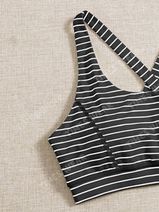 Women's High Quality 3pcs Striped <b>Sports</b> <b>Bra</b> & Tank Top & Leggings <b>Sports</b> Set <b>Ladies</b> Yoga Set - Product Image 3