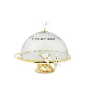 Casserole de forme rectangulaire en verre transparent avec base de designer unique en métal plaqué or et couvercle supérieur de fournisseur indien - Product Image 3