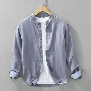 Chemise tendance à col mandarin pour homme, coupe ajustée, décontractée, manches longues, chemisier/stock. - Product Image 2