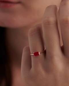 Anillo Pave Simple de Oro Sólido de 14K con Piedra Preciosa Natural Rubí Genuino Octágono Corte Julio Piedra Natal Regalo de Aniversario de Boda Joyería - Product Image 4