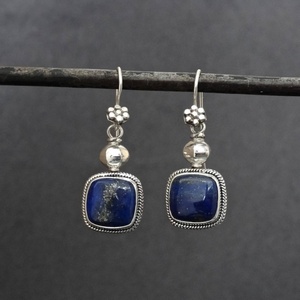 2024ต่างหูแบบห่วง Lapis Lazuli สีฟ้าจากโรงงานเครื่องประดับทำด้วยมือเงินสเตอร์ลิง925สีทองของขวัญทันสมัยสีน้ำเงินทันสมัย - Product Image 2