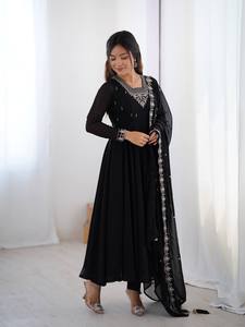 Meilleure qualité entièrement évasée Anarkali ensemble pur renard Georgette tissu indien traditionnel femmes robe prête à l'emploi pour les fêtes - Product Image 4