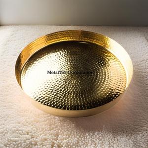 Plateau de service à chocolat décoratif rond en plaqué or martelé pour la maison de luxe et le restaurant Plateau de rangement en métal pour la maison et le restaurant - Product Image 6