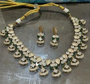 Premium Quality Designer Gold Plated Brass Moissanite <b>Necklace</b> <b>Set</b> with Earrings for <b>Wedding</b> & Party Wear Women - Product Image 3