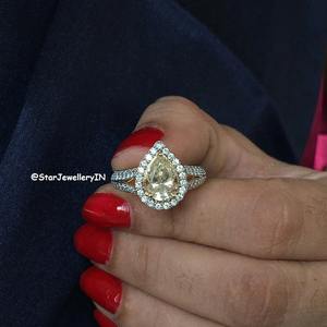 14K Solid Gold 2.00 Ct Pear <b>Light</b> Yellow Moissanite Diamond Solitaire Engagement Ring. - Product Image 3