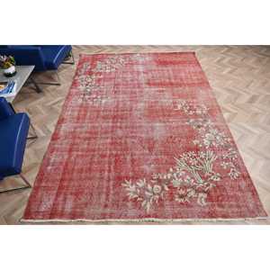 Vintage Turkish Rug 6.9x10 ft, <b>Red</b> Large Abstract <b>Wool</b> Rug - Product Image 4