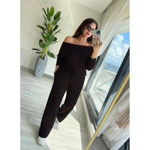 Ensemble deux pièces pour femme, chemisier modal à manches longues et pantalon, 30057 - Café - Product Image 1