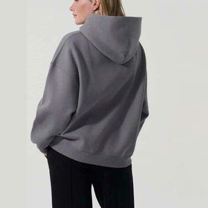 Sweats à capuche à épaules tombantes pour femmes Sweatshirt à capuche et sweat-shirt décontracté de haute qualité en coton de couleur grise pour femmes - Product Image 2