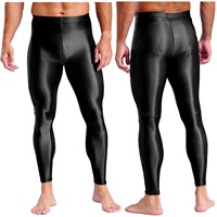 Leggings de sport pour homme à taille élastique, couleur unie, effet brillant métallique, extensibles, résistants à l'eau, respirants, 180g, pour la gym, l'entraînement et le fitness