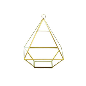 GET0308GD Conteneur en verre et métal géométrique en forme de pyramide dorée - Terrarium suspendu de petite capacité - 8 - Product Image 1