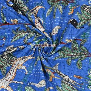 Wholesale Indian Hand Block Jungle Printed Cotton Kantha Quilts Twin Size for Bed or Hotel Use Manufactured in India - Product Image 6