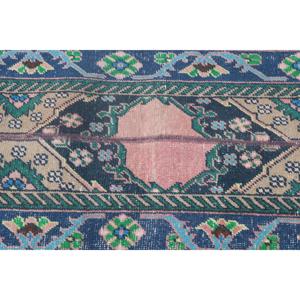 Alfombra Turca Vintage de 1.9x11.6 pies (58x355 cm), Alfombra de Lana Azul Ombré - Product Image 5