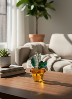Figurine de cactus en verre artisanal, motif végétal Art Déco, décoration compacte pour étagère, maison, bureau, tableau de bord de voiture, anniversaire